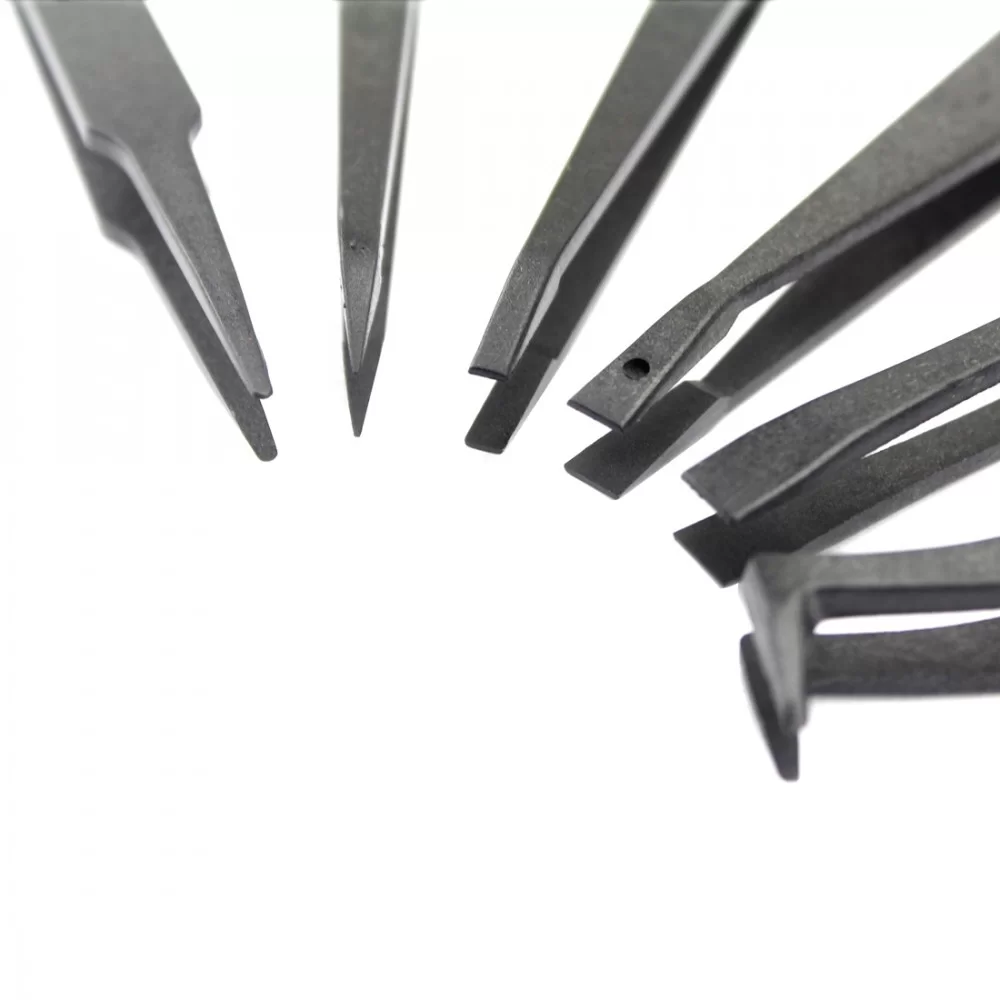 Picture of JF-S6in1 6 in 1 Anti-static Carbon Fiber Straight and Curved Tip Tweezers(Black)